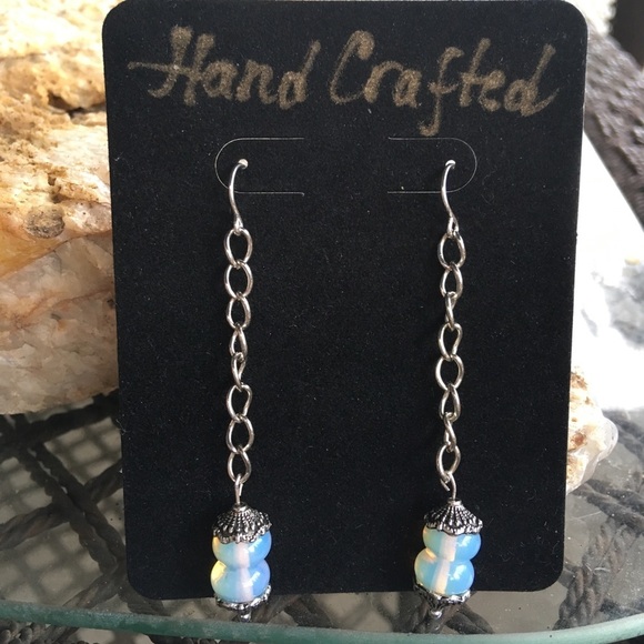 Handcrafted Opalite sterling lantern drop earrings - Picture 1 of 3